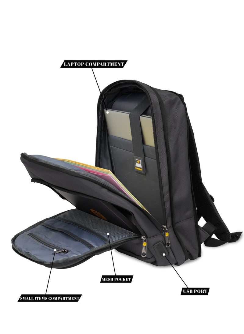President Premium Laptop Backpack with USB & Type-C Charging Ports – Water Resistant, Durable Travel & Office Bag Model-6117 (Grey) - Image 5