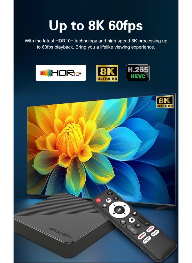 ELTRAZONE T1s Smart Android TV Box 14.0 – 8K Ultra HD Streaming, Voice Control Remote, Google Assistant, High-Speed Wi-Fi Media Player – Black - Image 3