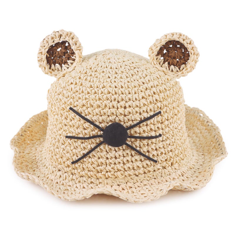 JANGANNSA Baby Girl Straw Hat Outdoor Baby Sun Protection Hats Summer Bowknot Beach Cap for Infant Toddler Girls Beige Cat 624 Months