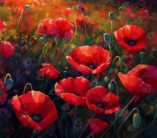 DIAMOND ART CLUB Poppy Field Diamond Painting Kit Fun DIY Crafts for Adults Round Diamond Art Canvas 10 x 9 259 cm x 228 cm - Image 1