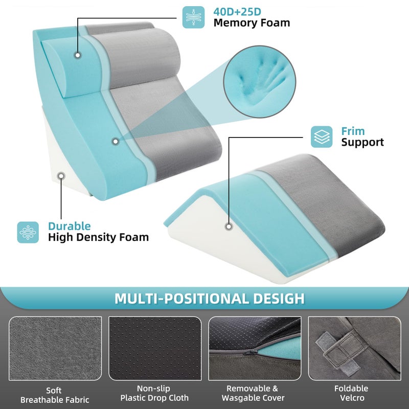 Kingfun 4pcs Orthopedic Bed Wedge Pillow Set for Sleeping, Memory Foam for Sleeping,Breathable Triangle Pillow Wedge, Post Surgery Memory Foam for Back, Leg Pain Relief, Sitting - Image 2