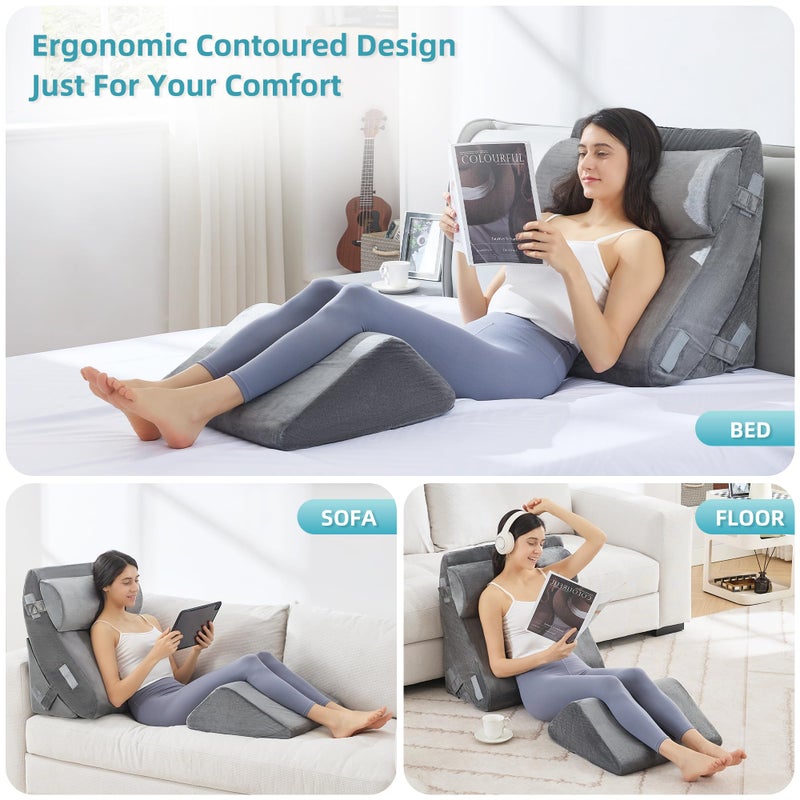 Kingfun 4pcs Orthopedic Bed Wedge Pillow Set for Sleeping, Memory Foam for Sleeping,Breathable Triangle Pillow Wedge, Post Surgery Memory Foam for Back, Leg Pain Relief, Sitting - Image 3