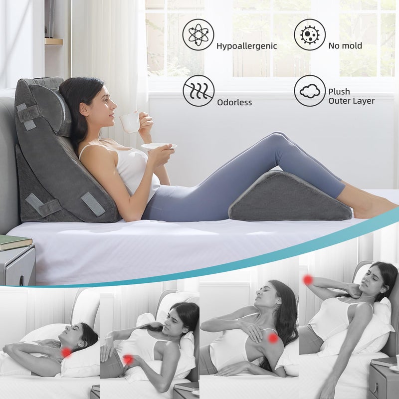 Kingfun 4pcs Orthopedic Bed Wedge Pillow Set for Sleeping, Memory Foam for Sleeping,Breathable Triangle Pillow Wedge, Post Surgery Memory Foam for Back, Leg Pain Relief, Sitting - Image 4