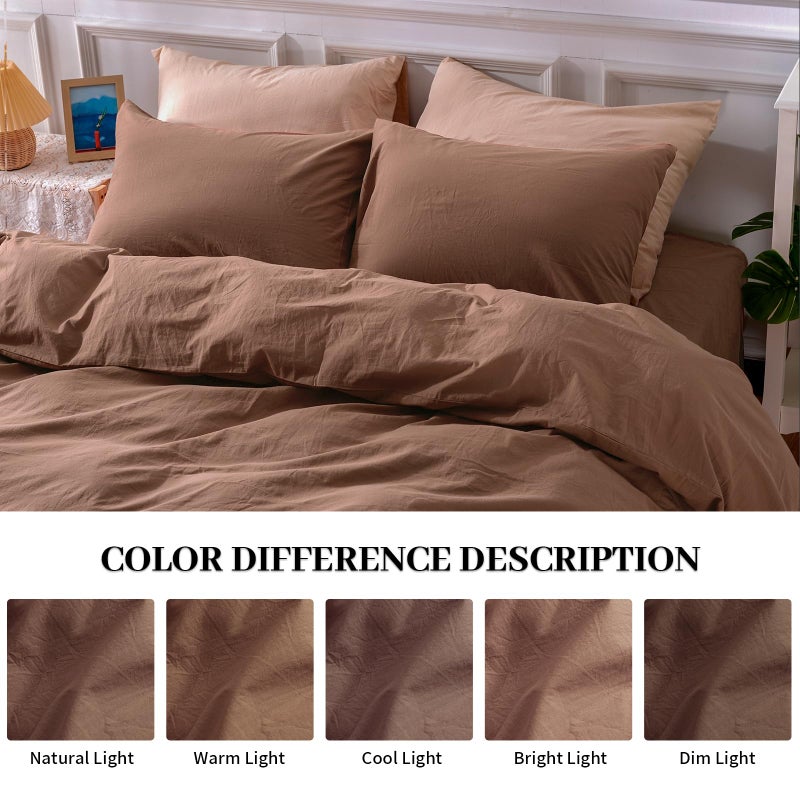 NEXHOME PRO Duvet Cover Set 100% Washed Cotton Full Size Linen Feel Textured Organic Natural 3 Pieces Bedding Set Mocha Brown with Zipper Closure and Corner Ties  Breathable (No Comforter) - Image 2