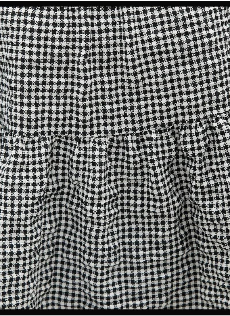 KOTON Check Blouse Puff Sleeve Square Neck