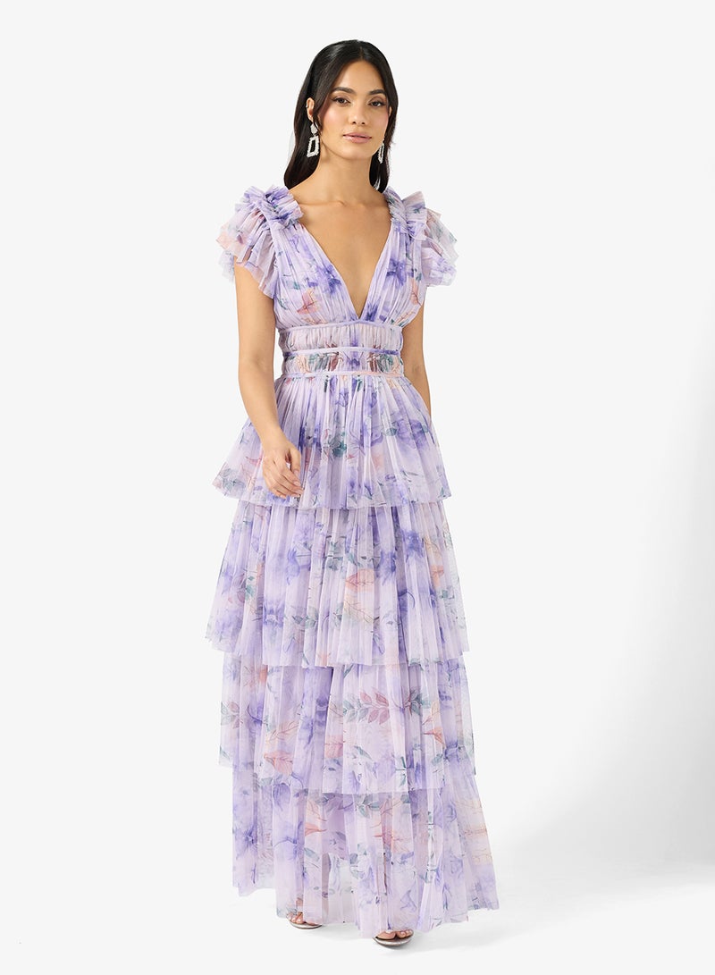 Lace and Beads Naomi Plunge Neck Ruffle Maxi - Image 4