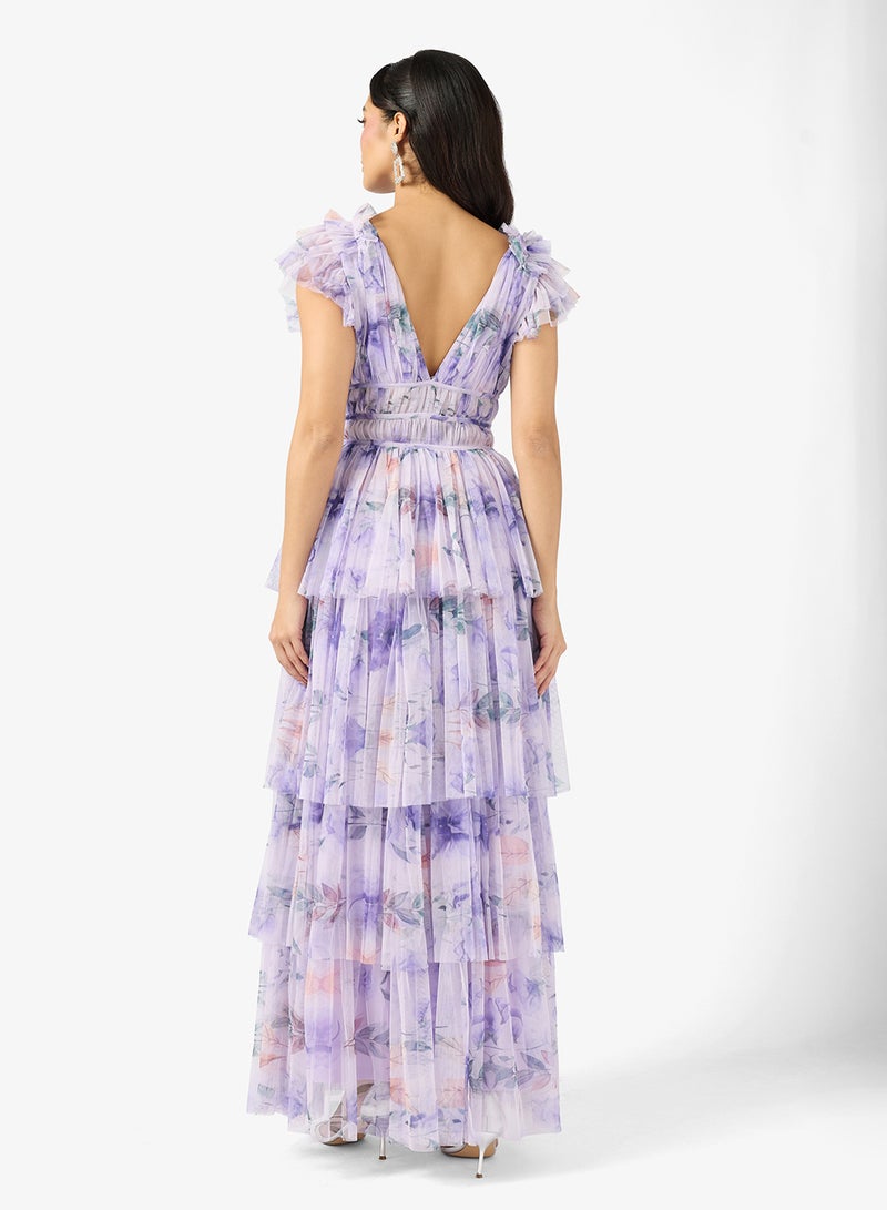Lace and Beads Naomi Plunge Neck Ruffle Maxi - Image 2