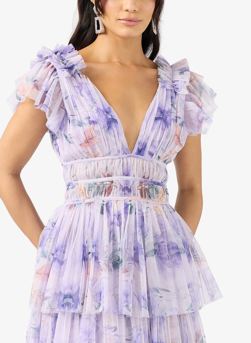 Lace and Beads Naomi Plunge Neck Ruffle Maxi - Image 3