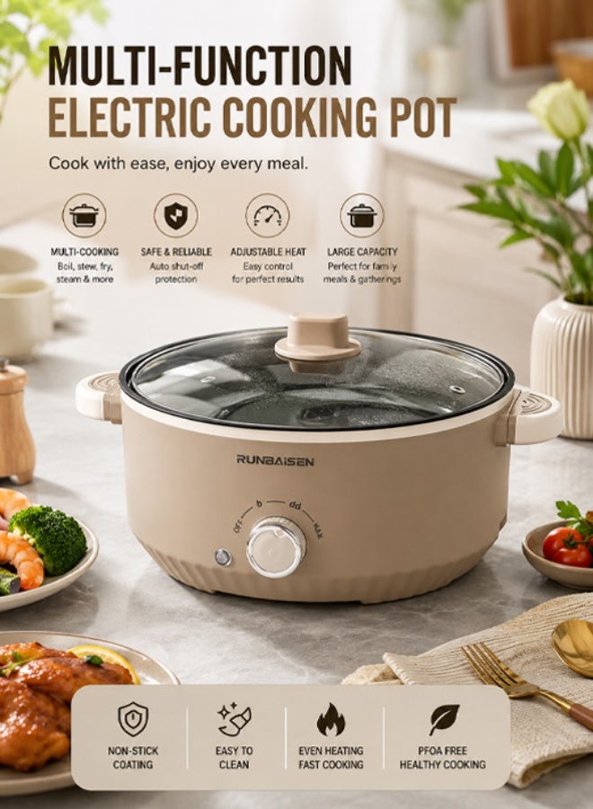 Cooking Pot Electric Steamer for Cooking Electric Hot Pot 3 L and 4.6L  Non-Stick Electric Cooker with Steamer, 3 Levels Fires Adjustable Electric Skillet, Frying Pan, Shabu Shabu, Electric Pot for Noodles, Egg, Steak, Sauté, Dorm Office Family - Image 1