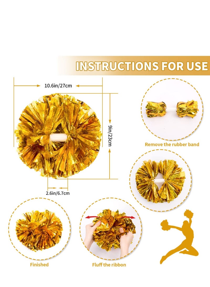 SYOSI 6Pcs Cheerleading Pom Poms Matte Metallic Foil Cheer Pompoms with Baton Handle, Kids Adults Team Spirit Cheering Stuff for Sports Games Carnival  - Image 2