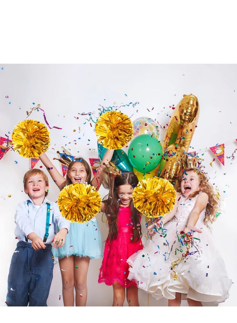 SYOSI 6Pcs Cheerleading Pom Poms Matte Metallic Foil Cheer Pompoms with Baton Handle, Kids Adults Team Spirit Cheering Stuff for Sports Games Carnival  - Image 4