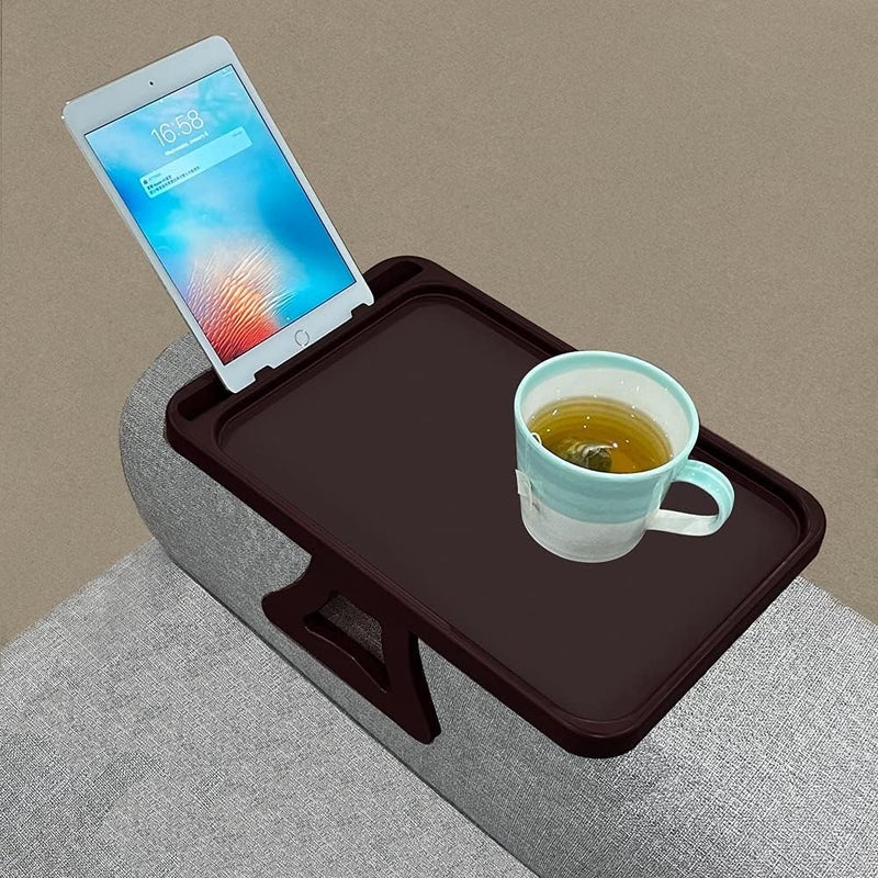 Xchouxer Sofa Armrest Clip Table, TV Snack Tray, Handy Remote Controls/Drinks/Phone Holder (Cherry) - Image 4