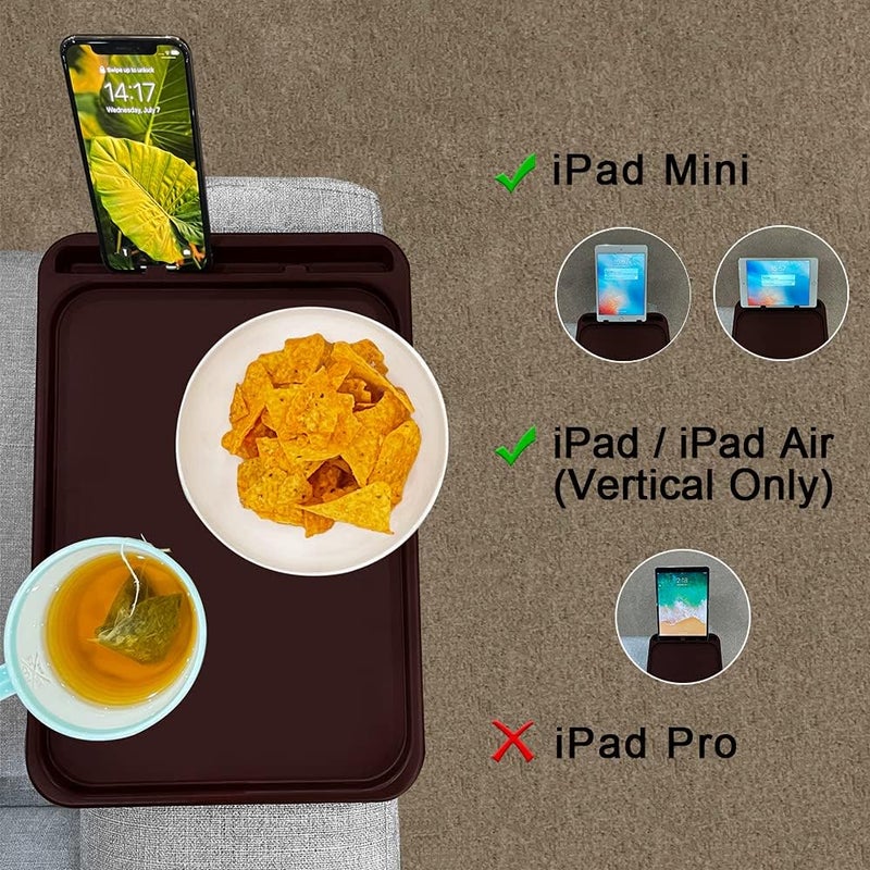Xchouxer Sofa Armrest Clip Table, TV Snack Tray, Handy Remote Controls/Drinks/Phone Holder (Cherry) - Image 5