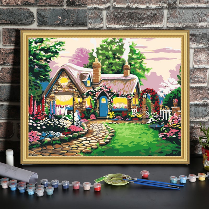 16 x 20 Inch DIY Oil Painting on Canvas Paint by Number Kit Fairy Tale House Pattern for Adults Kids Beginner Craft Home Wall Decor Gift Frameless - Image 2
