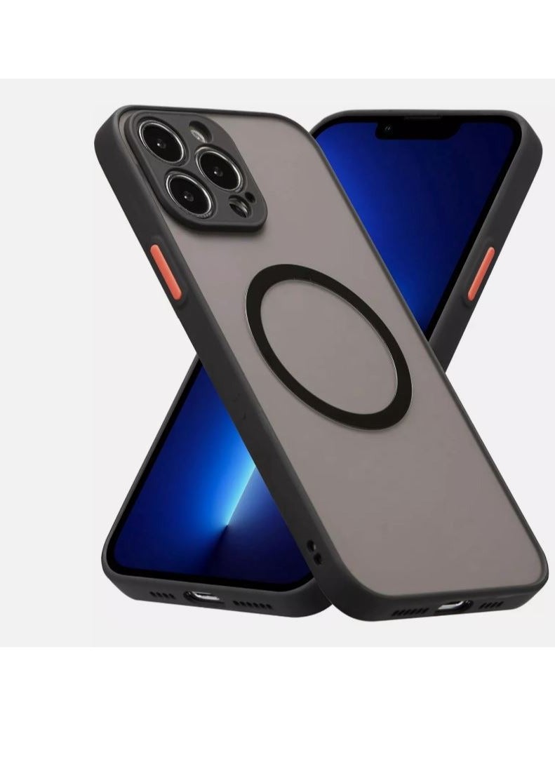 جراب مغناطيسي لموبايل ايفون 13 برو ، متوافق مع الشحن اللاسلكي [ملمس حريري] [ظهر من البولي كربونات غير اللامع] جراب موبايل رفيع مضاد للصدمات من البولي يوريثين الحراري - أسود - Image 1