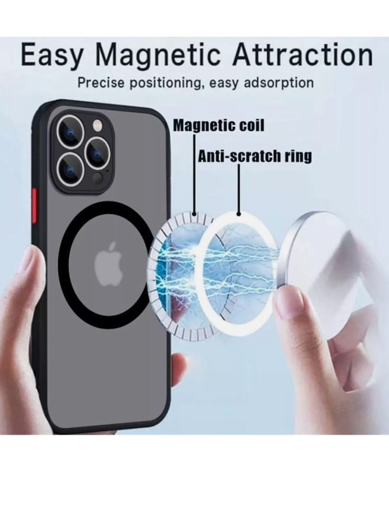 جراب مغناطيسي لموبايل ايفون 13 برو ، متوافق مع الشحن اللاسلكي [ملمس حريري] [ظهر من البولي كربونات غير اللامع] جراب موبايل رفيع مضاد للصدمات من البولي يوريثين الحراري - أسود - Image 5