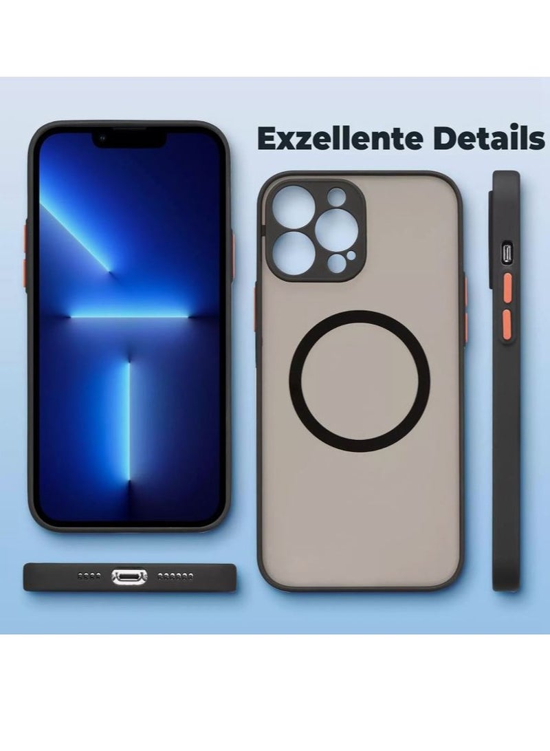 جراب مغناطيسي لموبايل ايفون 13 برو ، متوافق مع الشحن اللاسلكي [ملمس حريري] [ظهر من البولي كربونات غير اللامع] جراب موبايل رفيع مضاد للصدمات من البولي يوريثين الحراري - أسود - Image 3