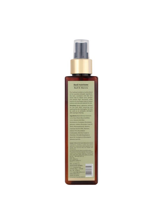 MELLOW Herbals Basil Astritone (200Ml) Eucalyptus Basil Aloe Vera & Rose Petals Natural Face Toner For Oily & Acne Prone Skin Tightens Skin Ayush Certified Gmo & Paraben Free  - Image 2
