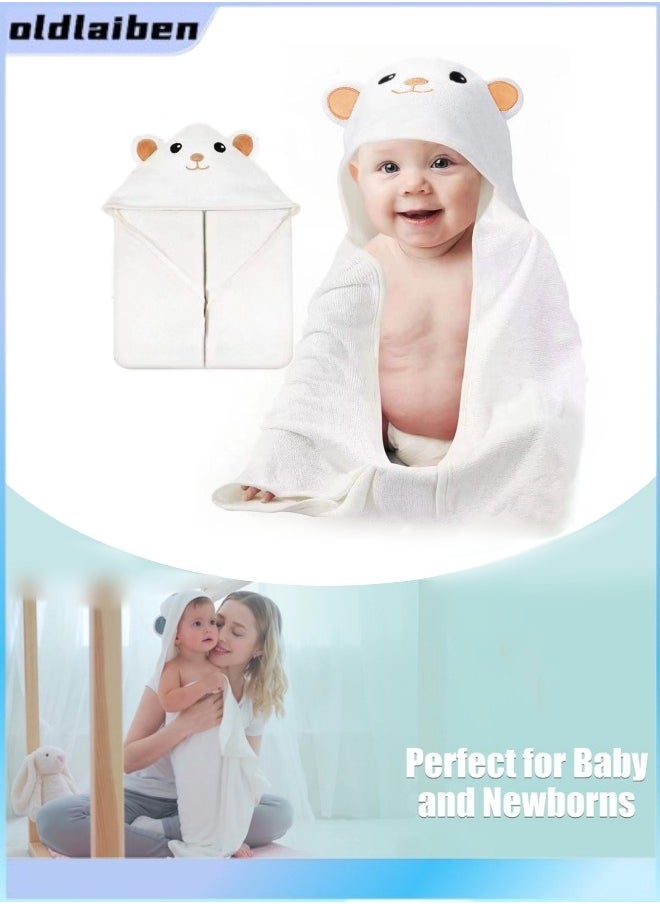 oldlaiben Hooded Baby Towels For Newborn & Toddler - Super Soft Baby Bath Towels With Hood, Hhighly Absorbent Coral Fleece Hooded Bath Towel For Boys, Girls, Newborn Essentials(Orange Bear)  - Image 1