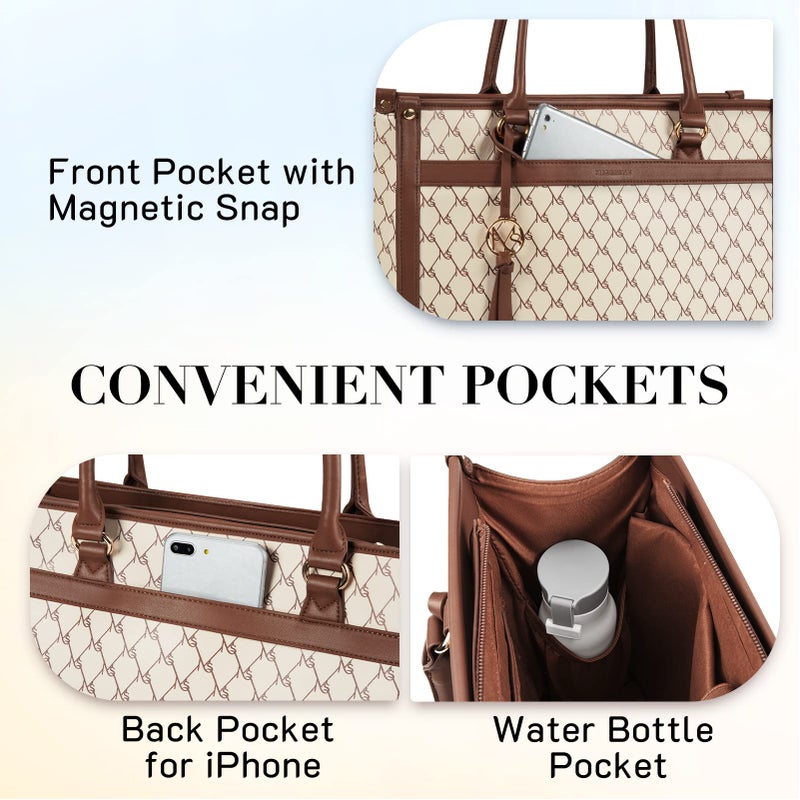 Missnine Missnine Laptop Tote Bag 15.6 inch Laptop Bag Stylish Briefcase for Women Work Shoulder Bags with Clutch Wallet 2 PCS Set (Dark Beige)  - Image 5