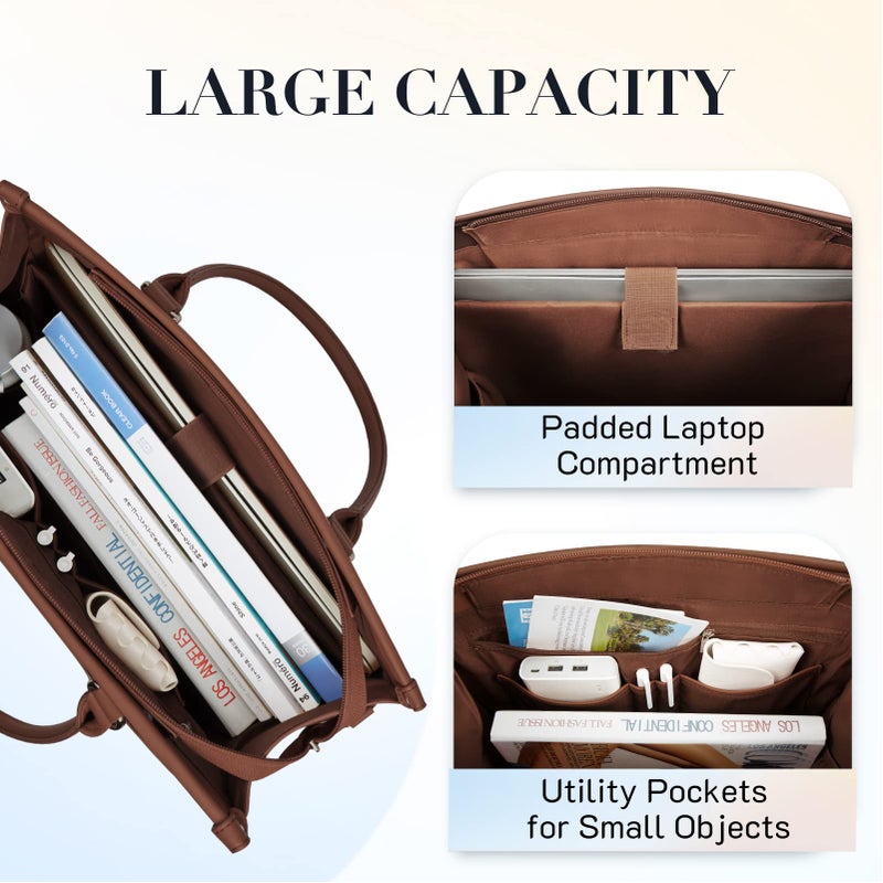 Missnine Missnine Laptop Tote Bag 15.6 inch Laptop Bag Stylish Briefcase for Women Work Shoulder Bags with Clutch Wallet 2 PCS Set (Dark Beige)  - Image 3