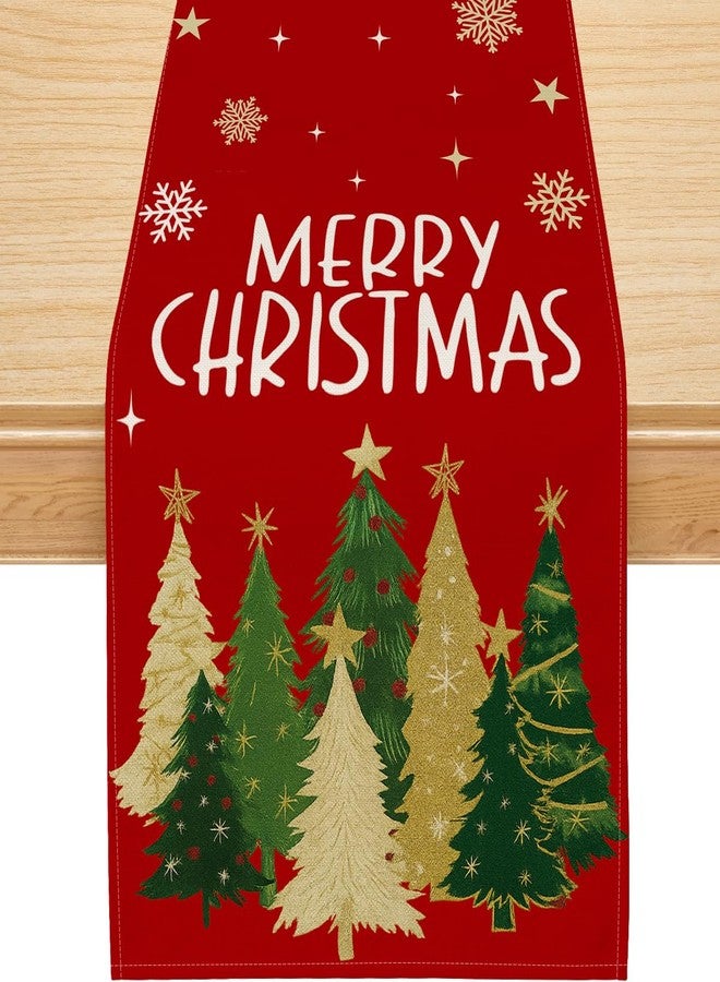 Siilues Christmas Table Runner, Trees Snowflakes Merry Christmas Runner for Table Seasonal Winter New Year Holiday Home Party Decor Dining Table Decorations 13x72 Inch - Image 1