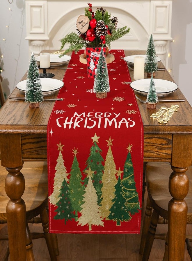 Siilues Christmas Table Runner, Trees Snowflakes Merry Christmas Runner for Table Seasonal Winter New Year Holiday Home Party Decor Dining Table Decorations 13x72 Inch - Image 2
