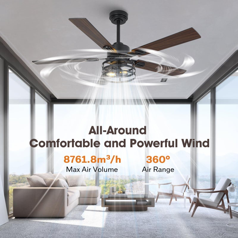 Vaczon 52" Farmhouse Ceiling Fans with Lights and Remote, Outdoor Ceiling Fan Dual Finish 5 Blades 6-Speed Quiet and Reversible DC Motor, Ceiling Fan with Light for Bedroom Living Room and Patio - Image 2