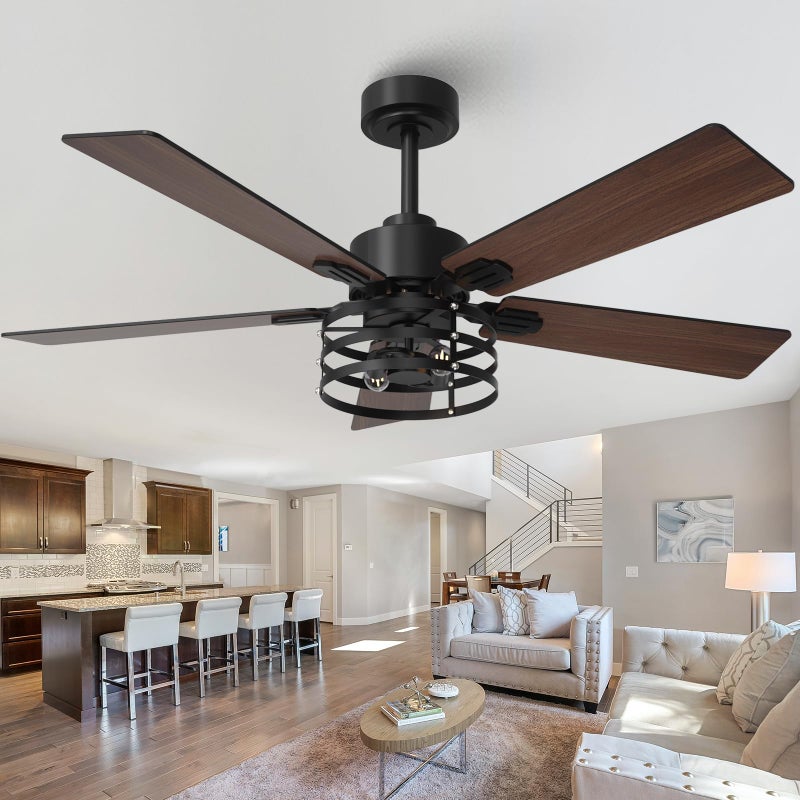 Vaczon 52" Farmhouse Ceiling Fans with Lights and Remote, Outdoor Ceiling Fan Dual Finish 5 Blades 6-Speed Quiet and Reversible DC Motor, Ceiling Fan with Light for Bedroom Living Room and Patio - Image 1