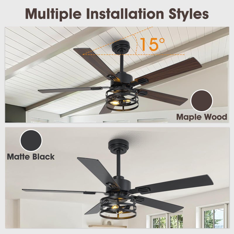 Vaczon 52" Farmhouse Ceiling Fans with Lights and Remote, Outdoor Ceiling Fan Dual Finish 5 Blades 6-Speed Quiet and Reversible DC Motor, Ceiling Fan with Light for Bedroom Living Room and Patio - Image 5
