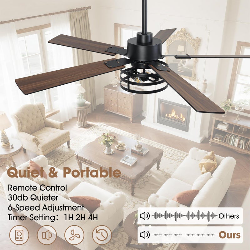 Vaczon 52" Farmhouse Ceiling Fans with Lights and Remote, Outdoor Ceiling Fan Dual Finish 5 Blades 6-Speed Quiet and Reversible DC Motor, Ceiling Fan with Light for Bedroom Living Room and Patio - Image 3