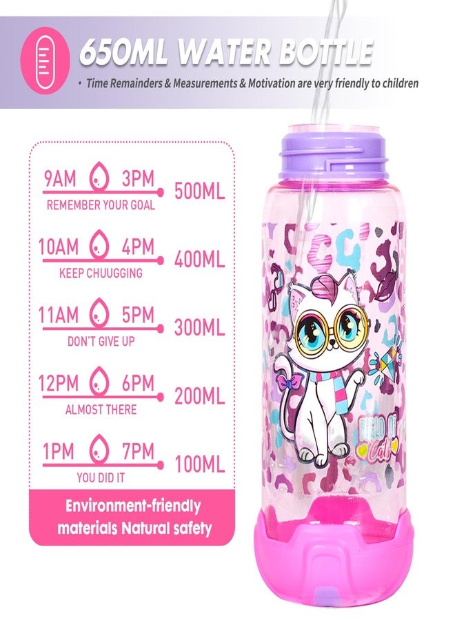 YOYTOO Kids Water Bottle with Straw/Lanyard for School Kids Girls Boys, 22 oz BPA Free Child Drinking Water Bottle One-Click-Open Leak-Proof Locking Flip Lid for Back to School Sport Travel (Cat) - Image 5