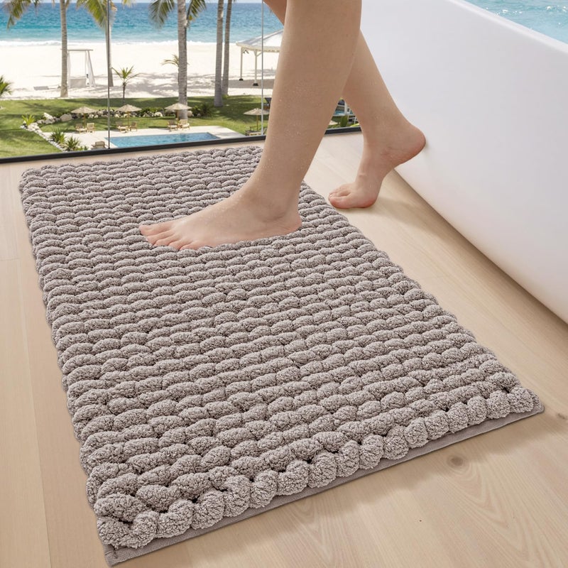 LUMI Luxury Bathroom Rug, Ultra Soft Quick Dry Bath Mat, Non-Slip Absorbent Thick Chenille Bath Rug, Cozy Braid Design Floor Mat for Bathtub, Sink, Laundry, Bedroom, Beige, 17"x30" - Image 1