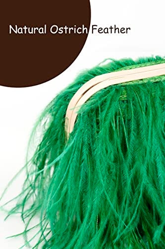 Menurra Women Real Natural Ostrich Feather Evening Bags Purses Clutch Vintage Banquet Handbag (green) - Image 5
