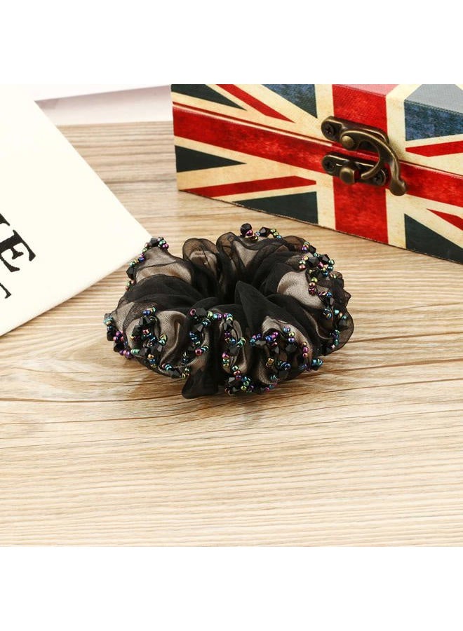 Cottvott 3/pack Chiffon Hair Rope Yarn Beads Hair Ties Women Hair Accessories Scrunchies (blue-black-coffee) - Image 5