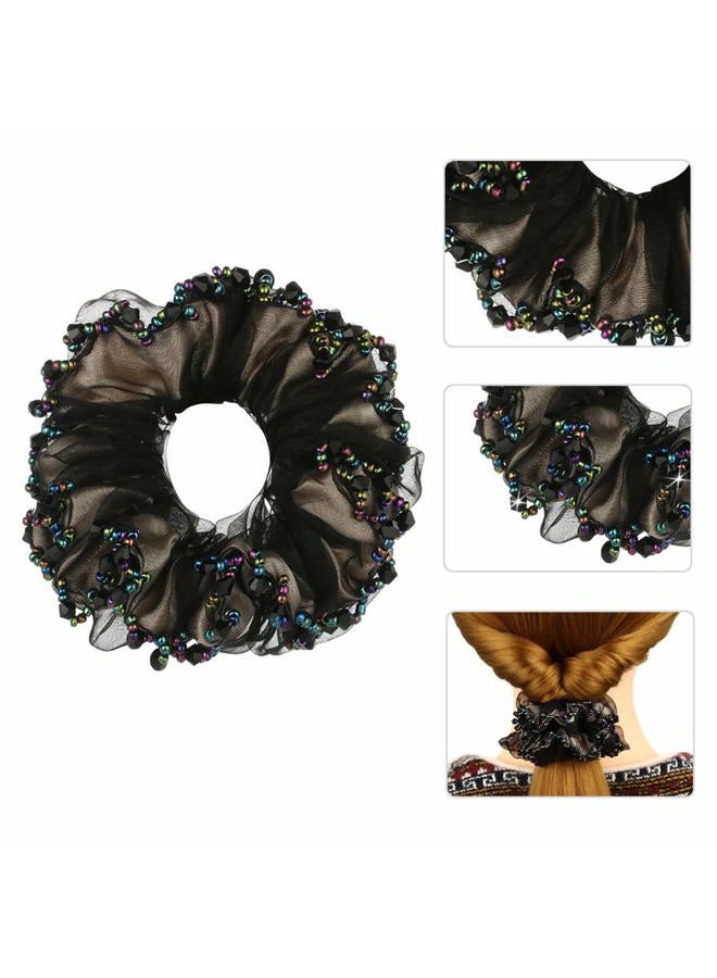 Cottvott 3/pack Chiffon Hair Rope Yarn Beads Hair Ties Women Hair Accessories Scrunchies (blue-black-coffee) - Image 3