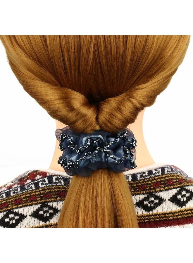 Cottvott 3/pack Chiffon Hair Rope Yarn Beads Hair Ties Women Hair Accessories Scrunchies (blue-black-coffee) - Image 2