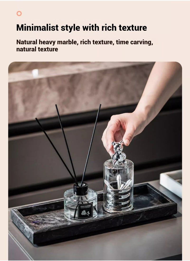 JiFENG Natural Marble Vanity Tray, Dresser Organizer Tray, Bathroom Tray, Home Decor,Multipurpose Tray (Black) - 30 x 20 CM  - Image 4