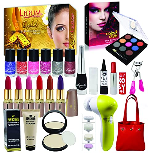 LA PERLA LAPERLA Exclusive Beauty Combo Makeup Set with Gold Facial Kit,Massager & Handbag - Image 1