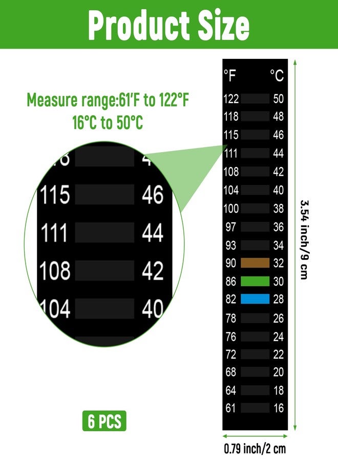 Thrymme 6 Pack Temperature Strips, Stick On Thermometer Strip 61-122°F 15-50°C, Aquarium Thermometer Strips for Aquarium - Image 4