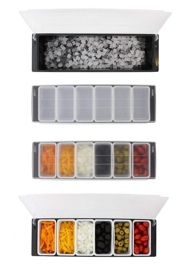 THW THW® Ice Cooled Condiment Holder Dispenser Tray | 6-Compartment Garnish Tray for Candy, Dips & Salad | Chilled Serving Container for Home, Work, Restaurants & Bars | Keeps Food Fresh and Organized - Image 2