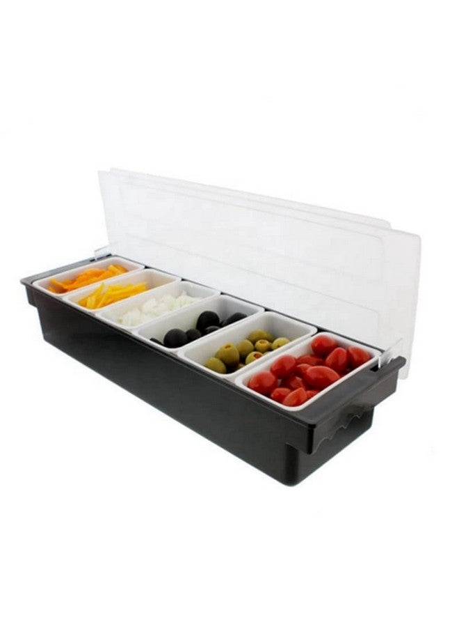 THW THW® Ice Cooled Condiment Holder Dispenser Tray | 6-Compartment Garnish Tray for Candy, Dips & Salad | Chilled Serving Container for Home, Work, Restaurants & Bars | Keeps Food Fresh and Organized - Image 1