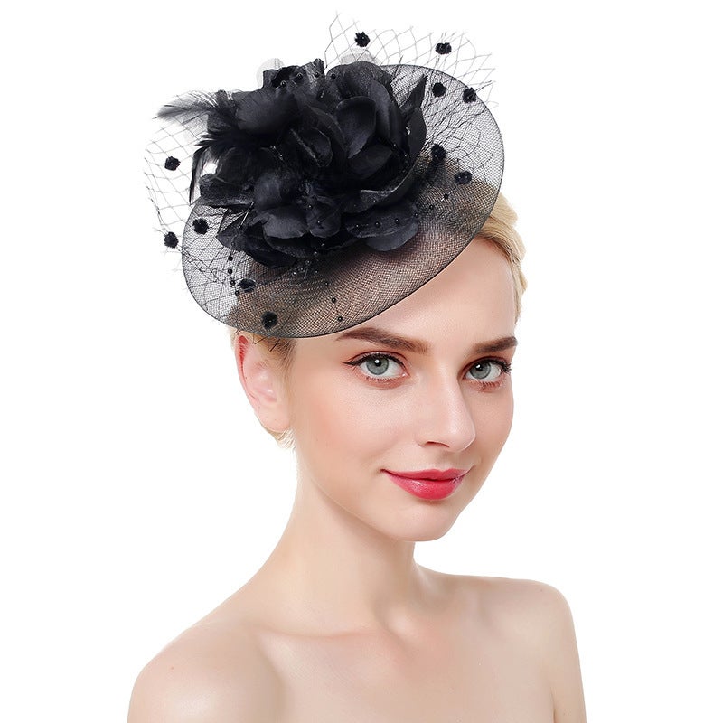 Generic Elegant Bridal Hat Veil Feather Hair Clip Accessory Black