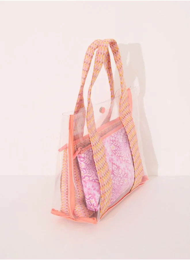 women'secret Pack of 3 pink raffia toiletry bags
