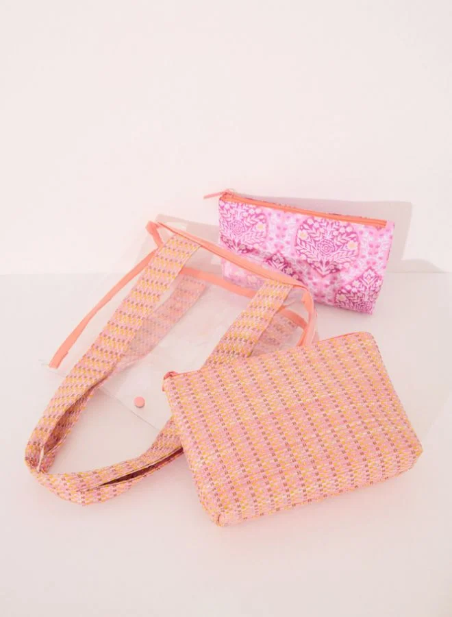 women'secret Pack of 3 pink raffia toiletry bags