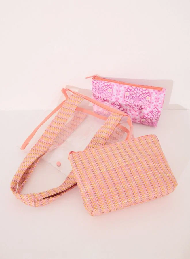 women'secret Pack of 3 pink raffia toiletry bags