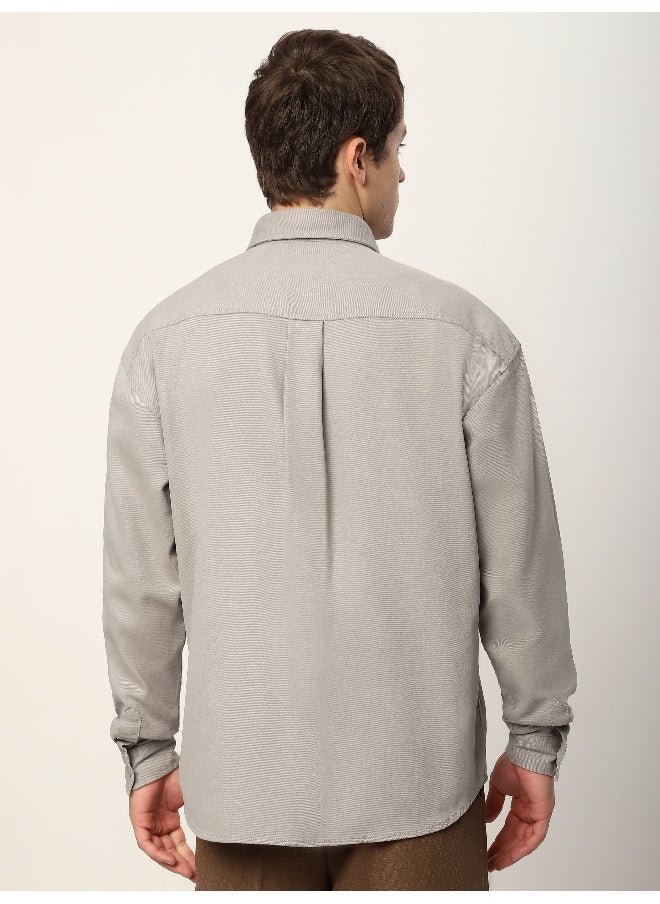 Beyoung Pale Grey Embroidered Applique Patch Shirt  - Image 4
