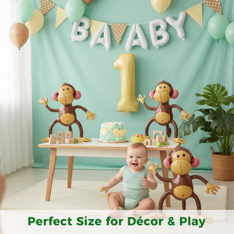 FUTUREPLUSX 3 PCS Inflatable Monkeys, Jungle Animal Balloons Jungle Themed Birthday Party Decorations Baby Shower Party Supplies - Image 3