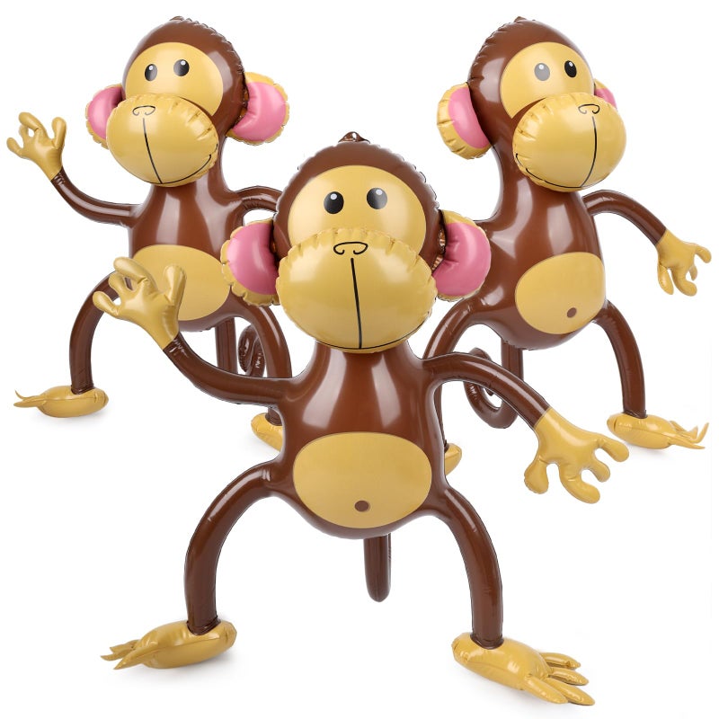 FUTUREPLUSX 3 PCS Inflatable Monkeys, Jungle Animal Balloons Jungle Themed Birthday Party Decorations Baby Shower Party Supplies - Image 1