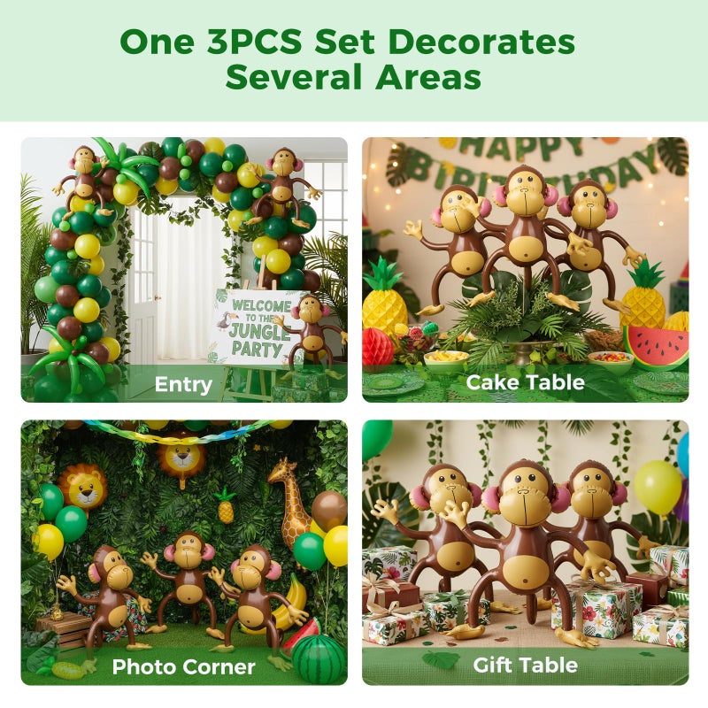 FUTUREPLUSX 3 PCS Inflatable Monkeys, Jungle Animal Balloons Jungle Themed Birthday Party Decorations Baby Shower Party Supplies - Image 4